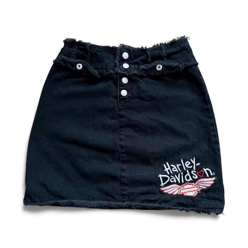 Y2K Harley-Davidson Black Frayed Skirt Kids Size 12